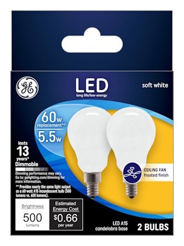 GE GE Industrial Solutions 24949 LED Bulb, General Purpose, A15 Lamp, 60 W Equivalent, E12 Lamp Base, Dimmable, Frosted