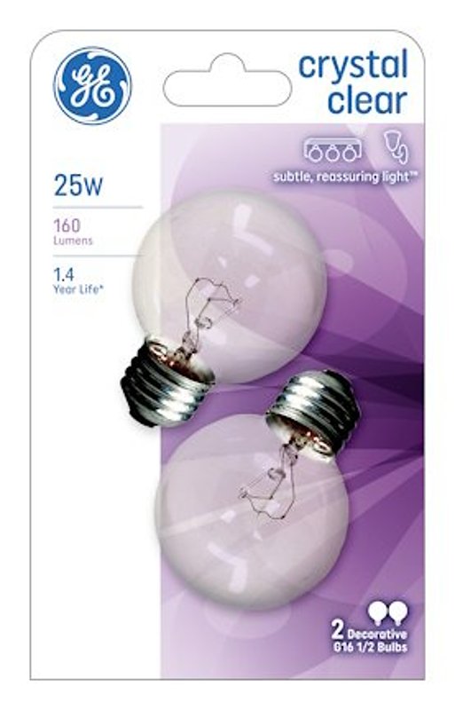 GE GE 31106 Incandescent Bulb, 25 W, G16.5 Lamp, E26 Medium Lamp Base, 160 Lumens, 2500 K Color Temp ELECTRICAL GE