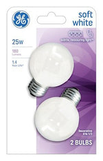 GE GE Industrial Solutions 31107 Incandescent Bulb, 25 W, G16.5 Lamp, Medium E26 Lamp Base, 180 Lumens