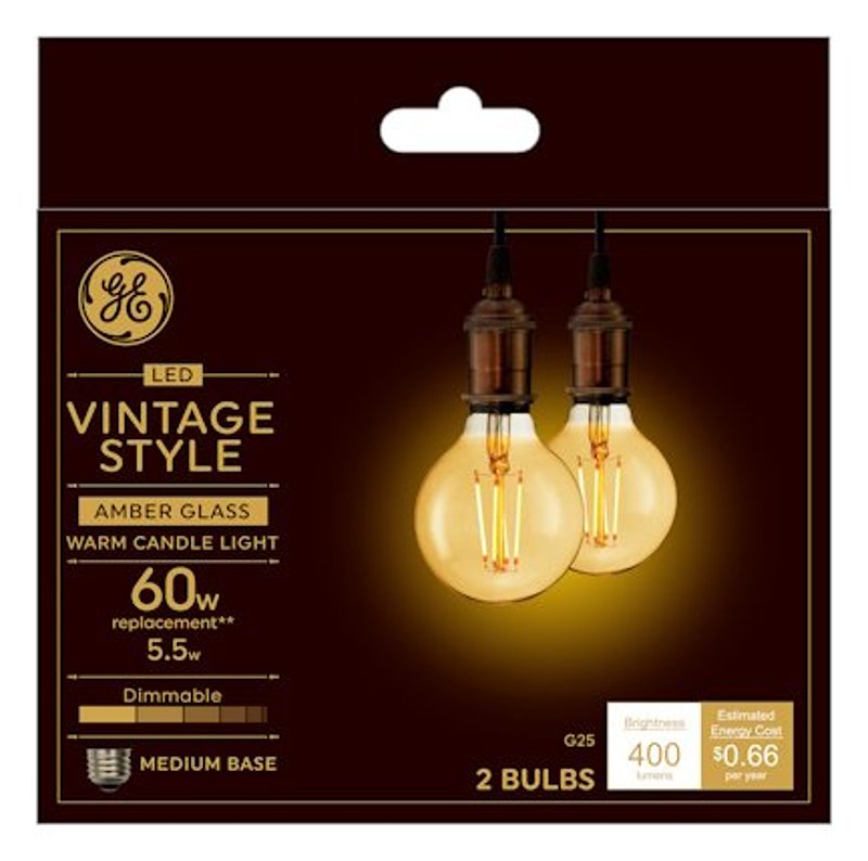 GE GE 33542 LED Lamp, Edison, G25 Lamp, 60 W Equivalent, E26 Medium Lamp Base, Dimmable, Amber, Warm Candle Light ELECTRICAL GE