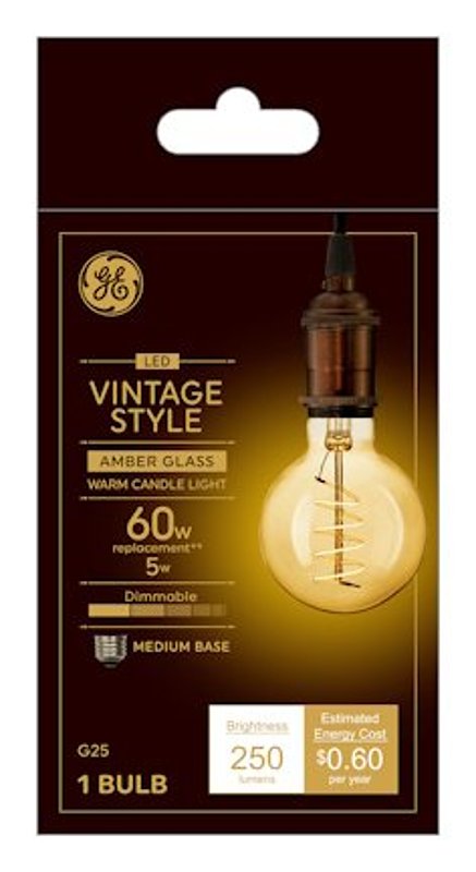 GE GE 36528 Vintage Light Bulb, G25 Lamp, 60 W Equivalent, E26 (Medium) Lamp Base, Dimmable, Amber, Warm White Light ELECTRICAL GE