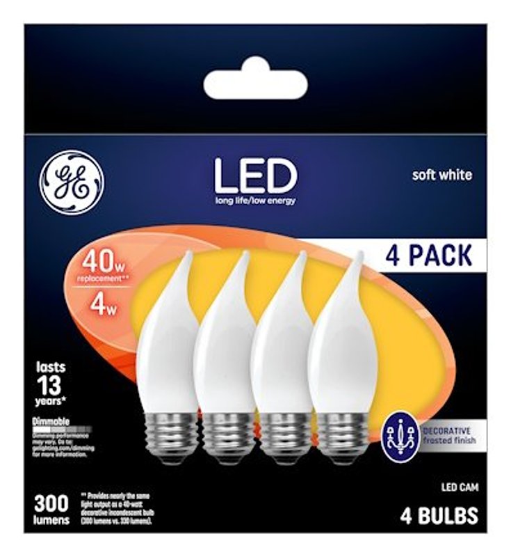 GE GE Industrial Solutions 37420 LED Bulb, Decorative, CAM Lamp, 40 W Equivalent, E26 Lamp Base, Dimmable, Frosted