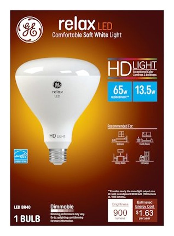 GE GE 49525 LED Light Bulb, BR40 Lamp, 85 W Equivalent, E26 Medium Lamp Base, Dimmable, White, Soft White Light ELECTRICAL GE