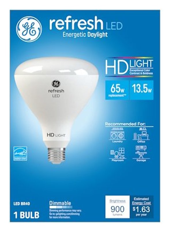 GE GE 49527 LED Bulb, Flood/Spotlight, BR40 Lamp, 85 W Equivalent, E26 Lamp Base, Dimmable, Daylight White Light