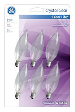 GE GE 75223 Decorative Light Bulb, 25 W, CA10 Lamp, Candelabra Lamp Base, 220 Lumens, 2500 K Color Temp ELECTRICAL GE