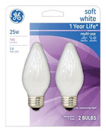 GE GE 75338 Ceiling Fan Bulb, 25 W, F15 Lamp, E26 Medium Lamp Base, 100 Lumens, 2400 K Color Temp, White Light ELECTRICAL GE