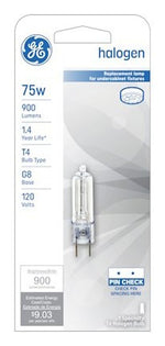 GE GE 97666 Halogen Bulb, 75 W, G8 Bi-Pin Lamp Base, T4 Lamp, Bright White Light, 900 Lumens, 2850 K Color Temp ELECTRICAL GE