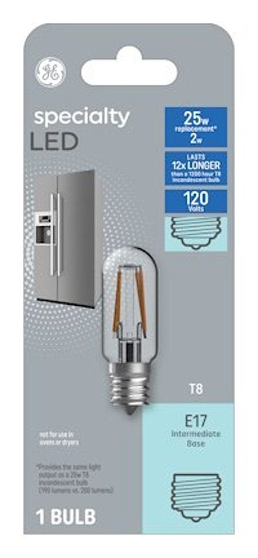 GE GE 93128998 LED Light Bulb, T8 Lamp, 25 W Equivalent, E17 Intermediate Lamp Base, Frosted, Warm White Light ELECTRICAL GE