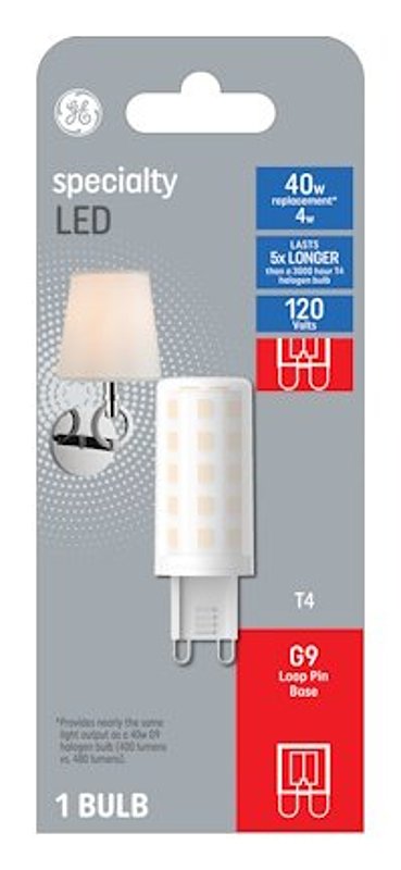 GE GE 93129001 LED Bulb, T4 Lamp, G9 Lamp Base, 3000 K Color Temp ELECTRICAL GE