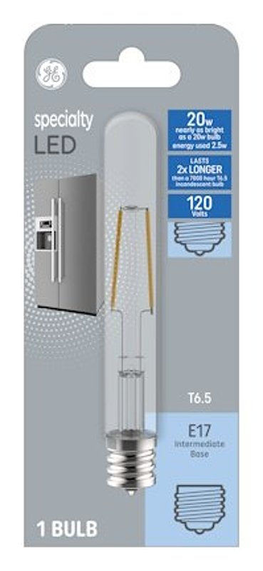 GE GE 93129007 LED Specialty Blub, T6.5 Lamp, 20 W Equivalent, E17 Intermediate Lamp Base, Non-Dimmable, Clear