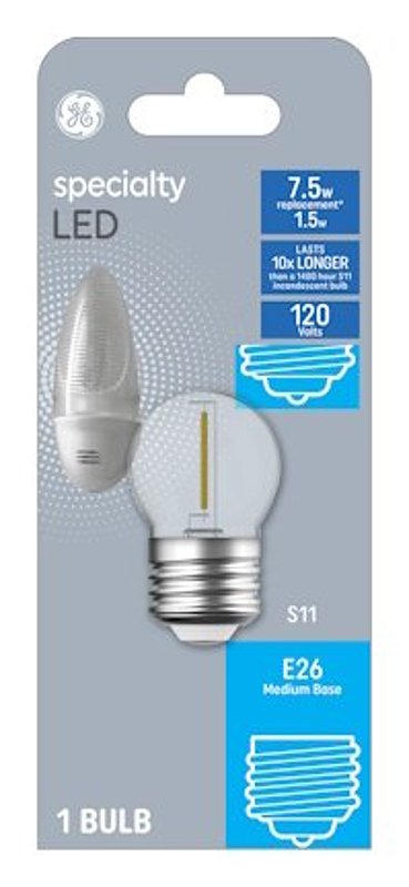 GE GE 93129012 LED Bulb, S11 Lamp, 7.5 W Equivalent, E26/24 Medium Lamp Base, Clear, Soft White Light