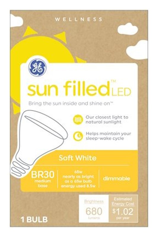 GE GE Sun Filled 93129186 LED Light Bulb, BR30 Lamp, 65 W Equivalent, E26 Medium Lamp Base, Dimmable, White ELECTRICAL GE