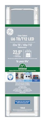 GE GE 93130709 LED Light Bulb, T8, U-Shaped Lamp, Medium Bi-Pin Lamp Base, Frost, Cool White/Daylight/Sunshine Light