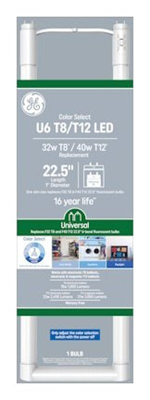 GE GE 93130709 LED Light Bulb, T8, U-Shaped Lamp, Medium Bi-Pin Lamp Base, Frost, Cool White/Daylight/Sunshine Light