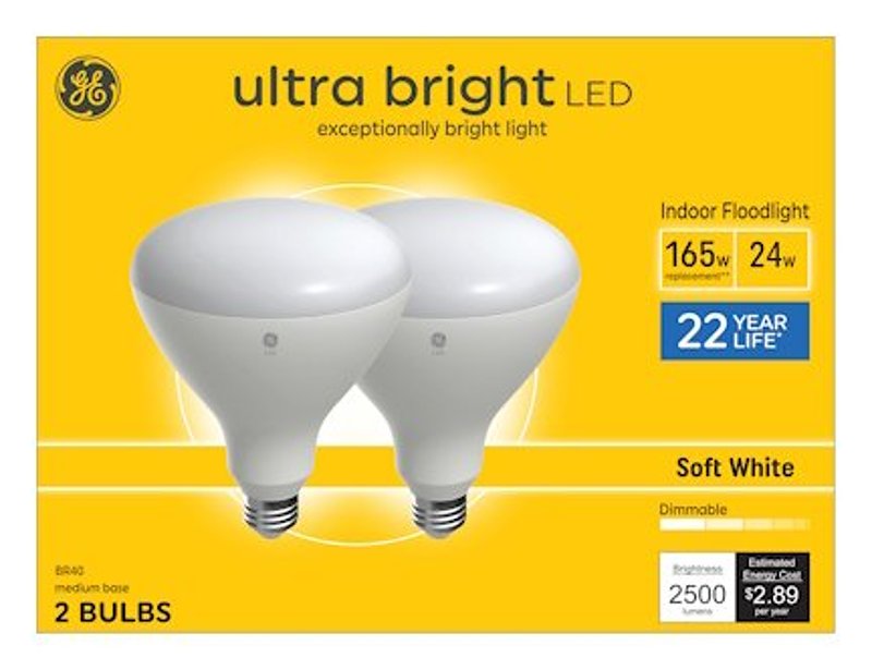 GE GE 93130764 LED Light Bulb, Ultra-Bright, BR40 Lamp, 165 W Equivalent, E26 Medium Lamp Base, Dimmable, Soft White ELECTRICAL GE