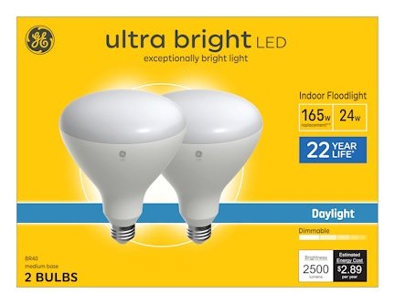 GE GE 93130765 LED Light Bulb, Ultra-Bright, BR40 Lamp, 165 W Equivalent, E26 Medium Lamp Base, Dimmable, Daylight ELECTRICAL GE