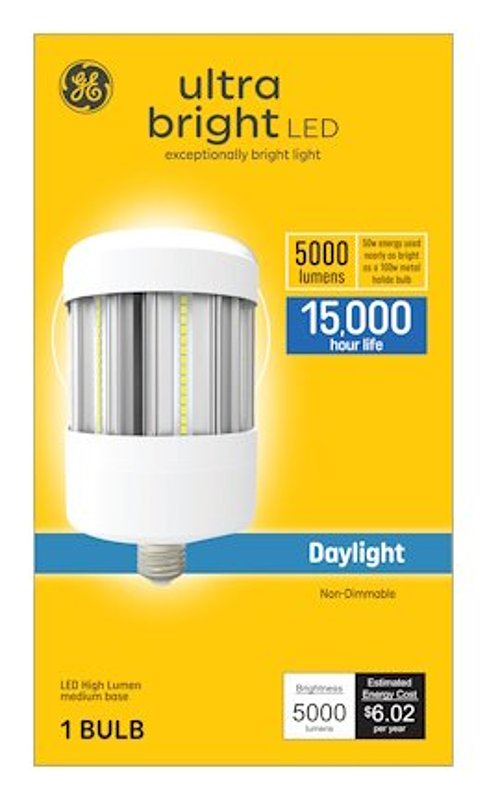 GE GE 93130943 LED Light Bulb, Ultra-Bright, Corncob Lamp, 400 W Equivalent, E26 Medium Lamp Base, Non-Dimmable, Daylight ELECTRICAL GE