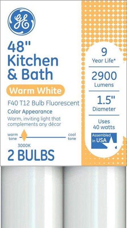 GE GE 93131325 Tube Light Bulb, 40 W, T12 Linear Lamp, G13 Bi-Pin Lamp Base, 2900 Lumens, 3000 K Color Temp, Warm White ELECTRICAL GE