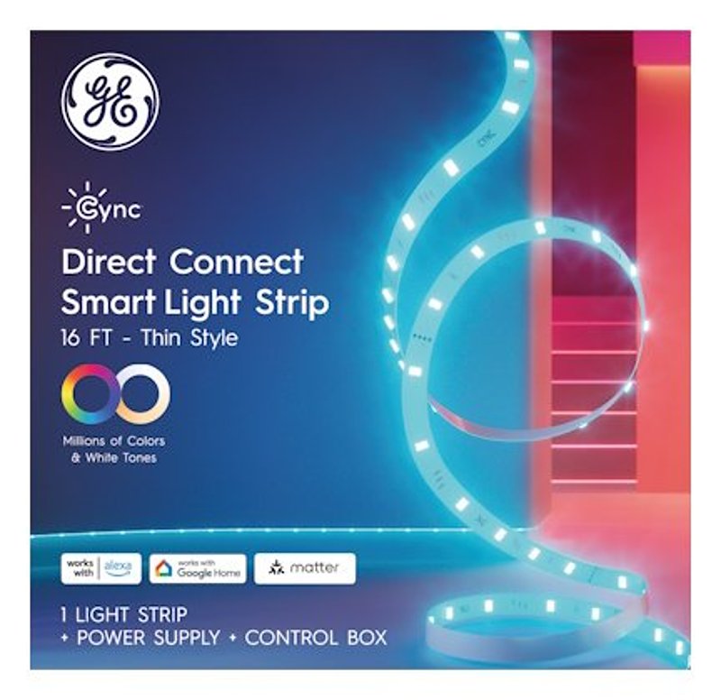 GE GE 93131728 Smart Color Changing Light Strip, 120 V, 8 W, LED Lamp, 160 Lumens, 4000 K Color Temp