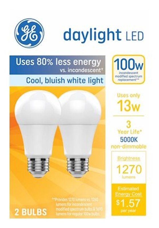 GE GE Basic Series 93131946 Light Bulb, General-Purpose, A19 Lamp, 100 W Equivalent, Medium Lamp Base, Frosted, Daylight