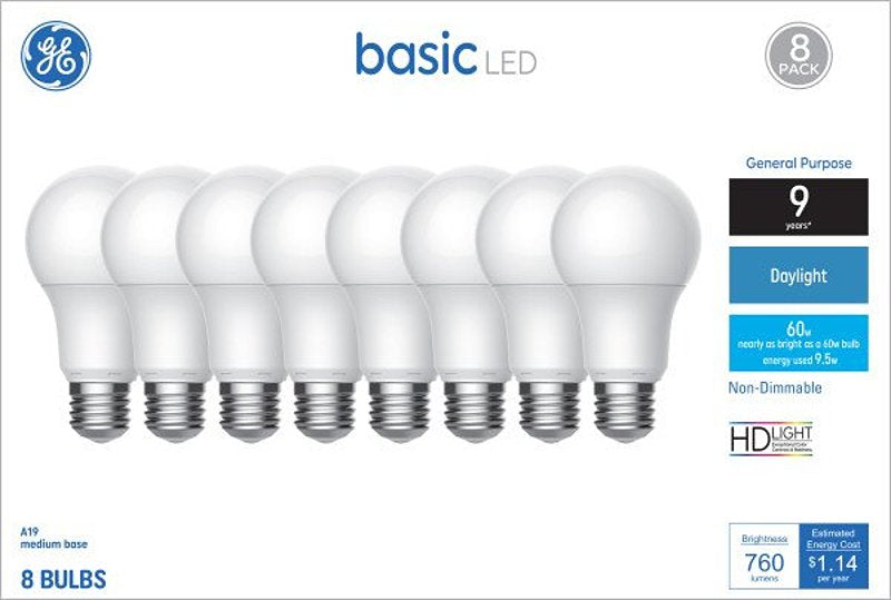 GE GE 46779 LED Light Bulb, A19 Lamp, 60 W Equivalent, E26 Medium Screw-In Lamp Base, No, Frosted, Daylight