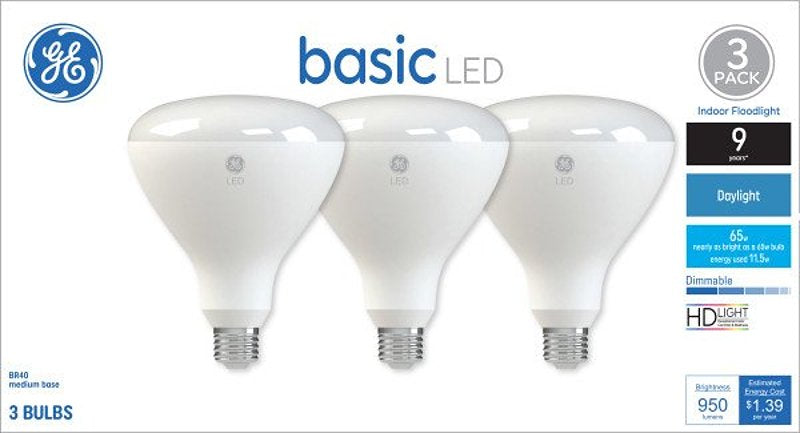 GE GE 46991 LED Light Bulb, Spot and Flood, BR40 Lamp, 65 W Equivalent, E26 Medium Screw-In Lamp Base, Yes, Frosted ELECTRICAL GE