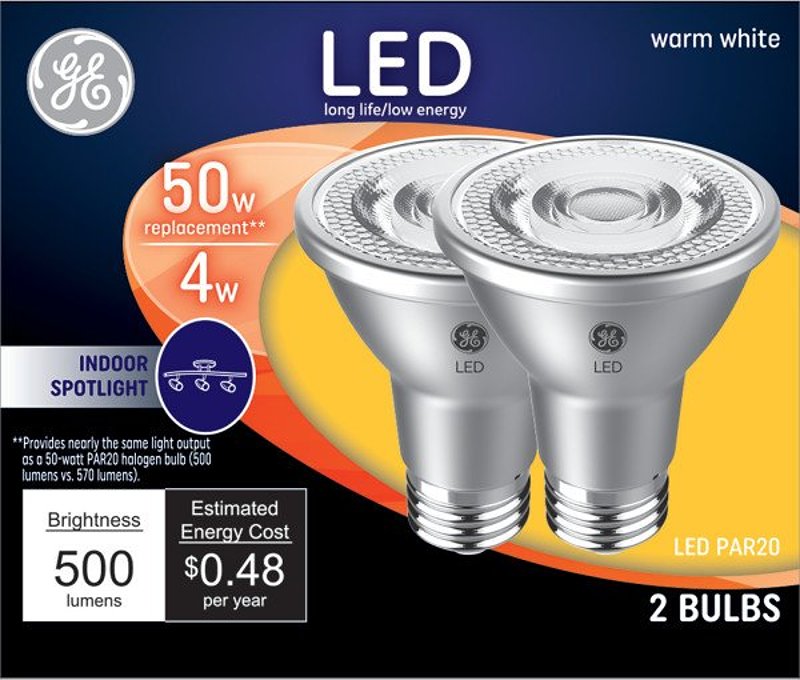 GE GE 93116055 LED Light Bulb, R20 Lamp, 50 W Equivalent, E26 Medium Lamp Base, Yes, Clear, Warm White Light