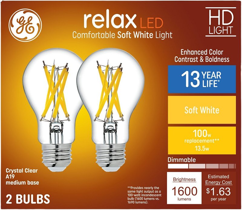 GE GE Refresh Series 93129470 LED Bulb, General-Purpose, A19 Lamp, 100 W Equivalent, E26 Medium Lamp Base, Dimmable