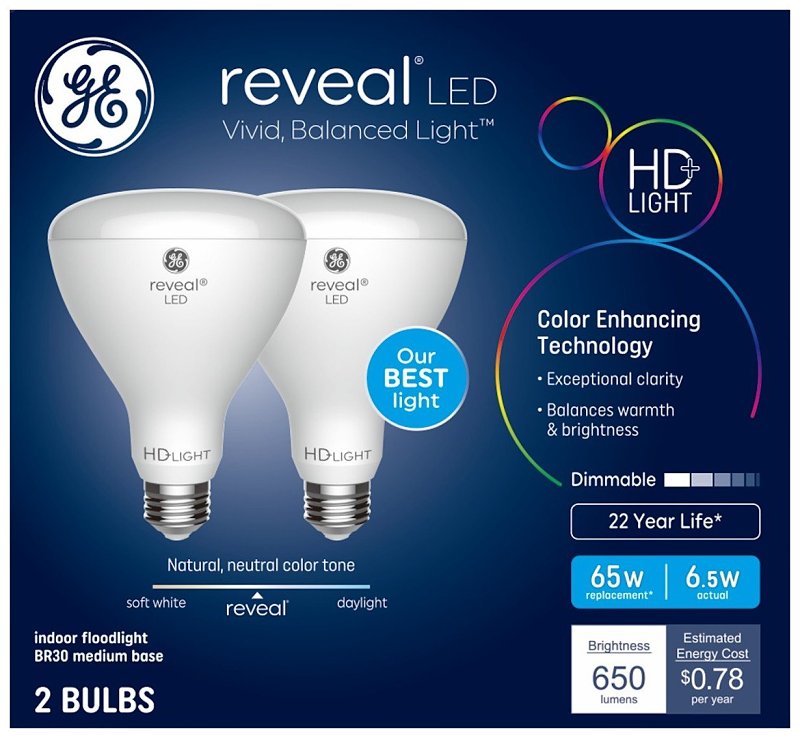 GE SOFT WHITE REVEAL LED 65W BR30 ELECTRICAL GE