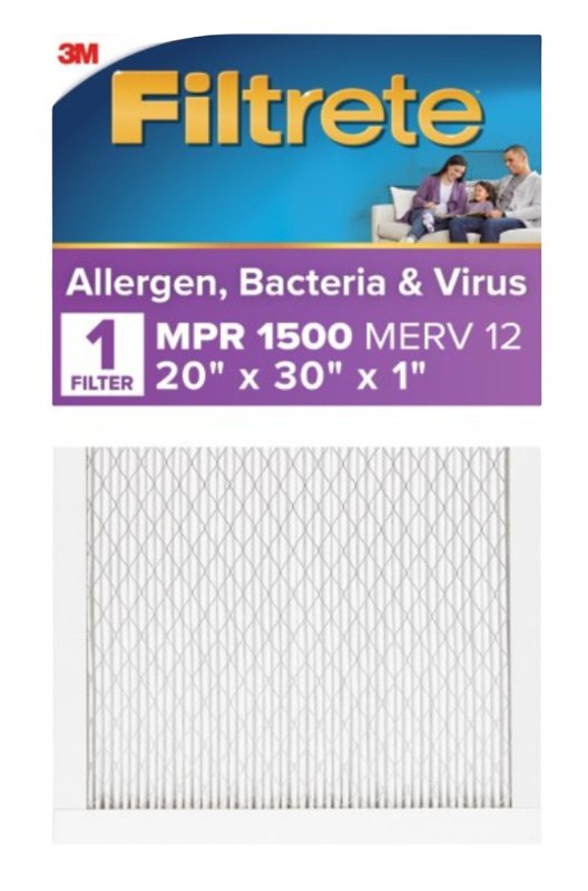 FILTRETE Filtrete 2022-4 Air Filter, 30 in L, 20 in W, 12 MERV, 1500 MPR, For: Air Conditioner, Furnace and HVAC System