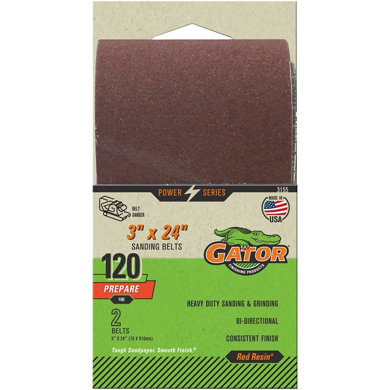 GATOR Gator 3155 Sanding Belt, 3 in W, 24 in L, Aluminum Oxide Abrasive, 120 Grit, Fine TOOLS GATOR