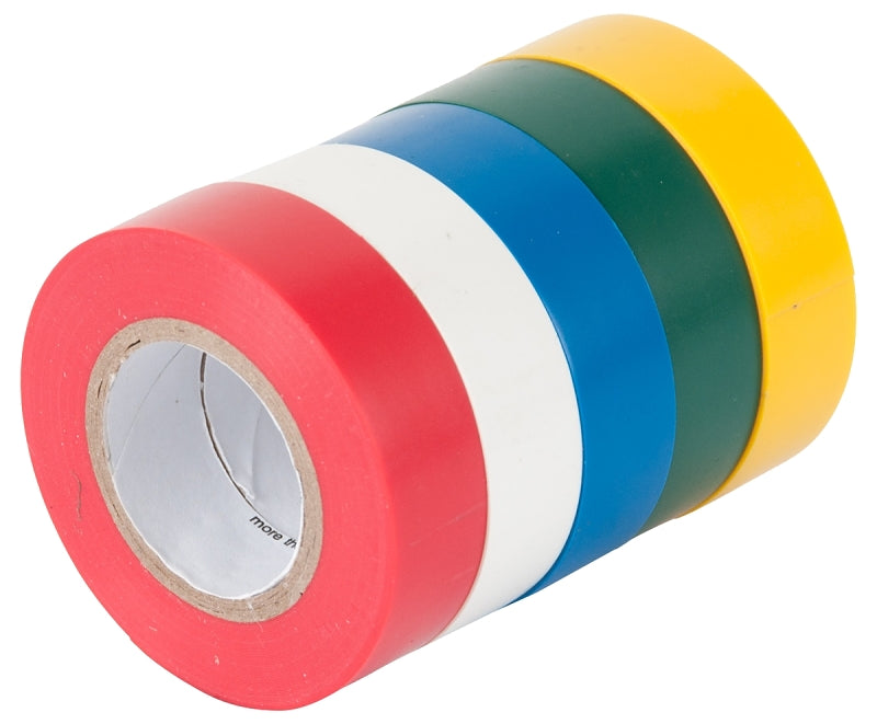 GB Gardner Bender GTPC-550 Electrical Tape, 20 ft L, 1/2 in W, PVC Backing, Blue/Green/Red/White/Yellow ELECTRICAL GB
