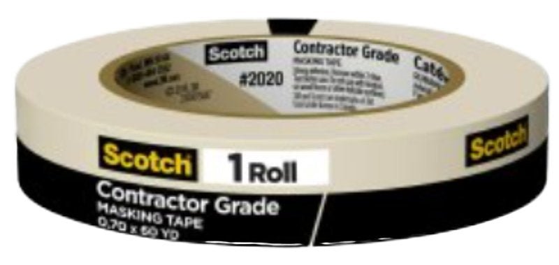 SCOTCH Scotch 2020-.75A Masking Tape, 60 yd L, 3/4 in W, 0.005 in Thick, Crepe Paper/Rubber Backing, Beige