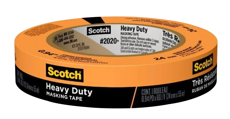 SCOTCH-BRITE Scotch 2020+OR24 Masking Tape, 60 yd L, 0.94 in W, Crepe Paper Backing, Orange PAINT SCOTCH-BRITE