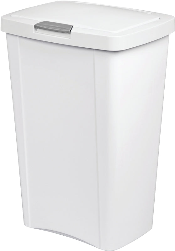 STERILITE Sterilite TouchTop 10458004 Waste Basket with Latch, 13 gal Capacity, White, 24-3/4 in H HOUSEWARES STERILITE