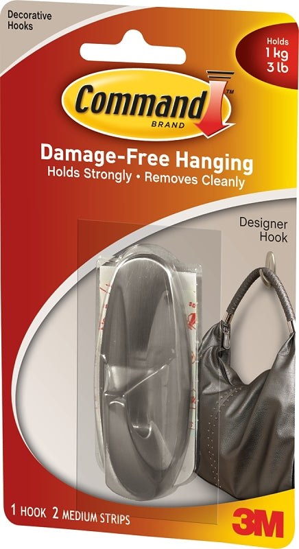 COMMAND Command 17081-BN Designer Hook, 3 lb, 1 -Hook, Plastic, Brushed Nickel HARDWARE & FARM SUPPLIES COMMAND