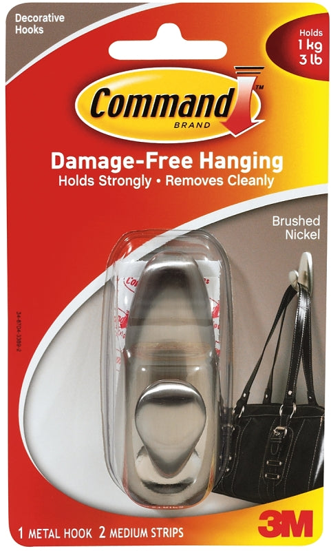 COMMAND Command Forever Classic Series FC12-BN Decorative Hook, 3 lb, 1-Hook, Metal, Brushed Nickel