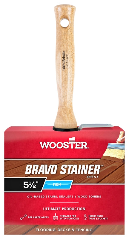 WOOSTER BRUSH Wooster F5116-5-1/2 Paint Brush, 5-1/2 in W, 3-1/4 in L Bristle, China Bristle, Threaded Handle PAINT WOOSTER BRUSH