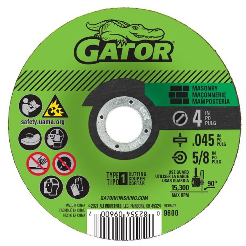 GATOR Gator 9600 Cut-Off Wheel, 4 in Dia, 0.045 in Thick, 5/8 in Arbor, C24R Grit TOOLS GATOR