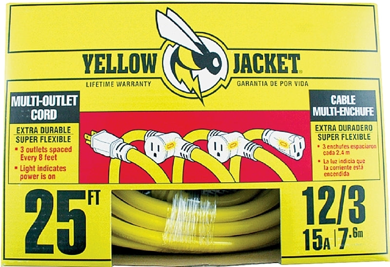 WOODS Woods 2830 Power Block Adapter Cord, 12 AWG Cable, 25 ft L, 15 A, 125 V, Yellow
