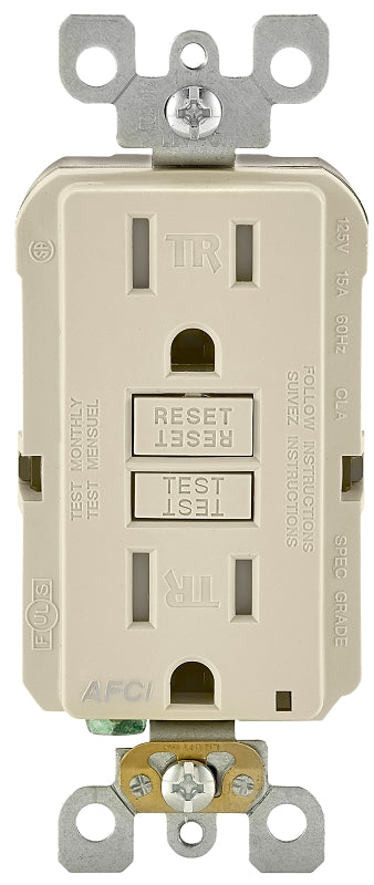 LEVITON Leviton AFTR1-KT Receptacle, 2 -Pole, 15 A, 125 VAC, NEMA: 5-15R, Light Almond ELECTRICAL LEVITON
