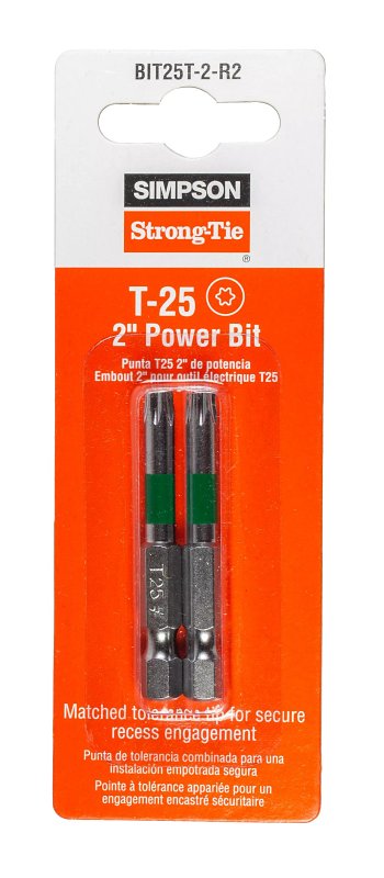 SIMPSON STRONG-TIE Simpson Strong-Tie BIT25T-2-R2 Driver Bit, T25 Drive, 6-Lobe Drive, 1/4 in Shank, Hex Shank, 2 in L, Steel HARDWARE & FARM SUPPLIES SIMPSON STRONG-TIE