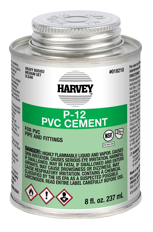HARVEY Harvey P-12 Series 18210-24 Heavy-Bodied Medium Set Cement, 8 oz Can, Liquid, Clear PLUMBING, HEATING & VENTILATION HARVEY
