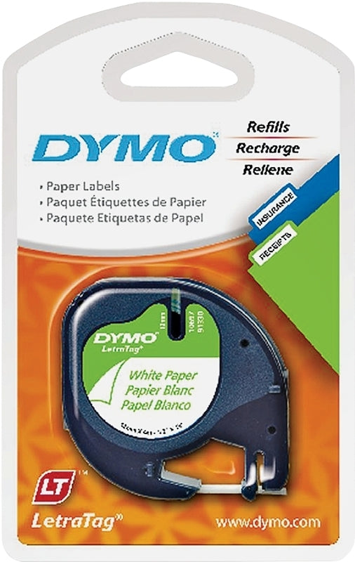 DYMO Dymo LetraTag 10697 Paper Label, 13 ft L, 1/2 in W, Black/White Legend, White Background HOUSEWARES DYMO