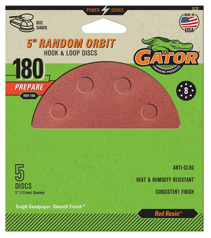 GATOR Gator 3722 Sanding Disc, 5 in Dia, 180 Grit, Very Fine, Aluminum Oxide Abrasive, Vented TOOLS GATOR