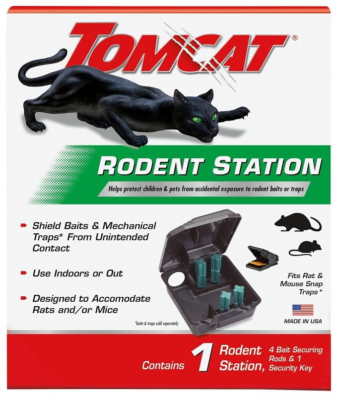 TOMCAT Tomcat 0363410 Rodent Station, 9.88 in L, 8-1/2 in W, 4-1/2 in H, Plastic, Black