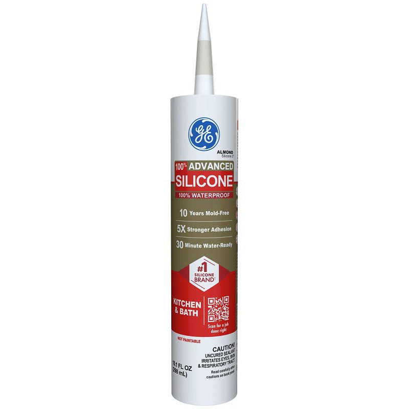 HENKEL CONSUMER ADHESIVES GE Advanced Silicone 2 2816707 Kitchen & Bath Sealant, Almond, 24 hr Curing, 10.1 fl-oz Cartridge
