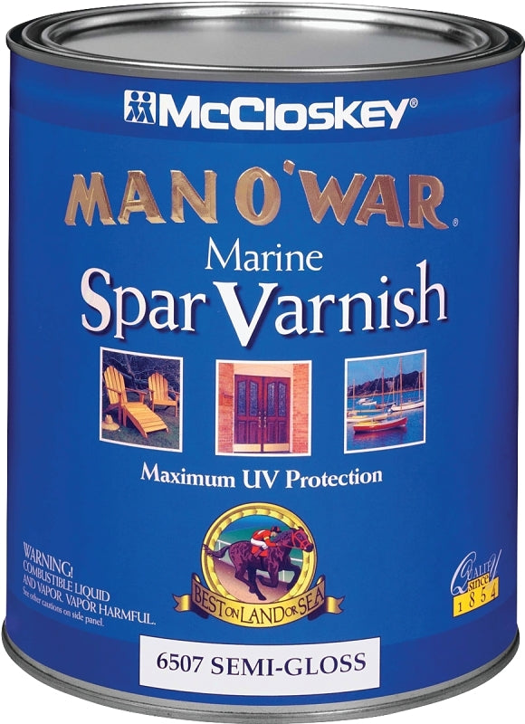 MCCLOSKEY McCloskey 080.0006507.005 Spar Varnish, 450 to 550 sq-ft/gal Coverage Area, Semi-Gloss, Clear, Liquid, 1 qt