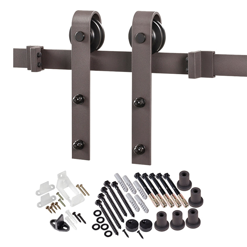 RENIN Renin BD102K-07800-BR Bent Strap Barn Door Hardware Kit, 78-3/4 in L Track, Steel, Bronze, Wall, For: Barn Door
