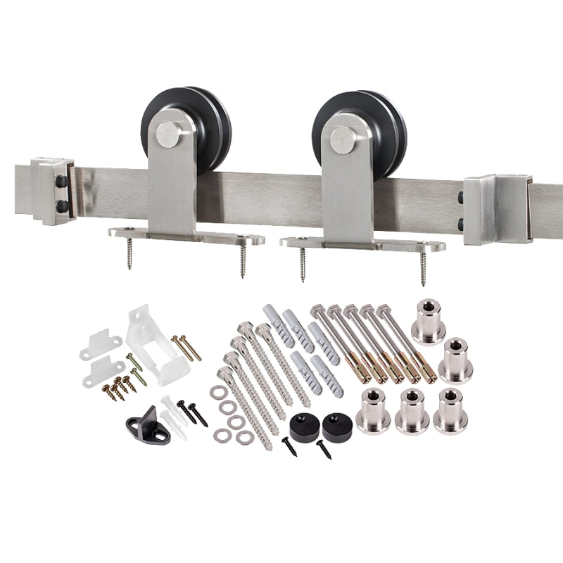 RENIN Renin BD101K-07800-SS Straight Strap Barn Door Hardware Kit, 78-3/4 in L Track, Steel, Bronze, Wall, For: Barn Door